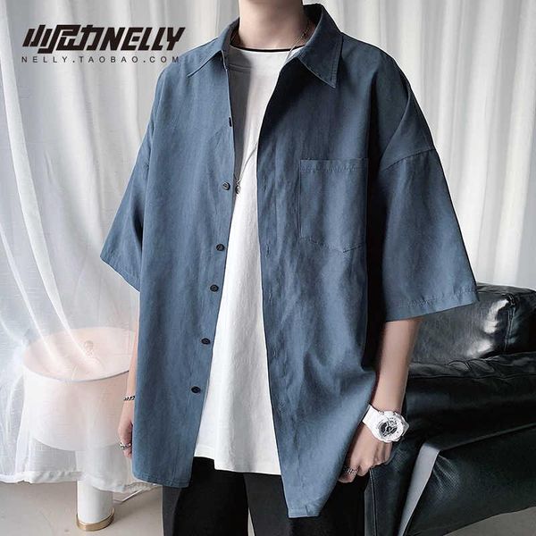 men's casual shirts hip hop fashion brand loose base solid color tooling short sleeve black shirt dark blue half, White;black
men's casual shirts hip hop fashion brand loose base solid color tooling short sleeve black shirt dark blue half, White;black