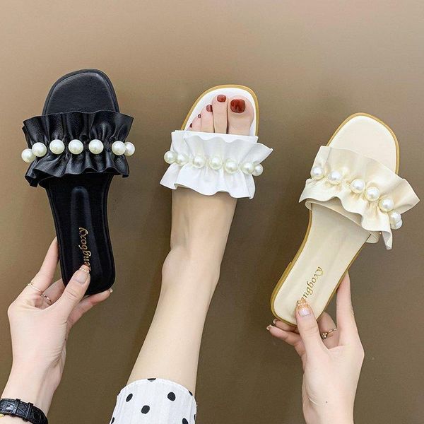 slippers pearl ruffles women's 2021 summer flip flop flat shoes korean style ladies beach bottoms woman, Black
slippers pearl ruffles women's 2021 summer flip flop flat shoes korean style ladies beach bottoms woman, Black