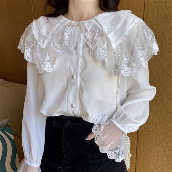 women's blouses & shirts autumn korean 2021 loose preppy style doll collar blouse lace patchwork single breasted long-sleeved shirt wo, White
women's blouses & shirts autumn korean 2021 loose preppy style doll collar blouse lace patchwork single breasted long-sleeved shirt wo, White