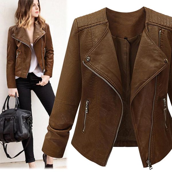 women's jackets 2021 autumn solid color pu leather loose turn-down collar zipper fashion wild lapel jacket 21817, Black;brown
women's jackets 2021 autumn solid color pu leather loose turn-down collar zipper fashion wild lapel jacket 21817, Black;brown