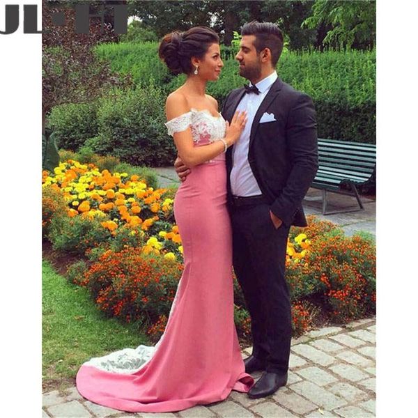 party dresses evening off shoulder white appliques elastic sweep train satin floor length prom gowns, White;black
party dresses evening off shoulder white appliques elastic sweep train satin floor length prom gowns, White;black