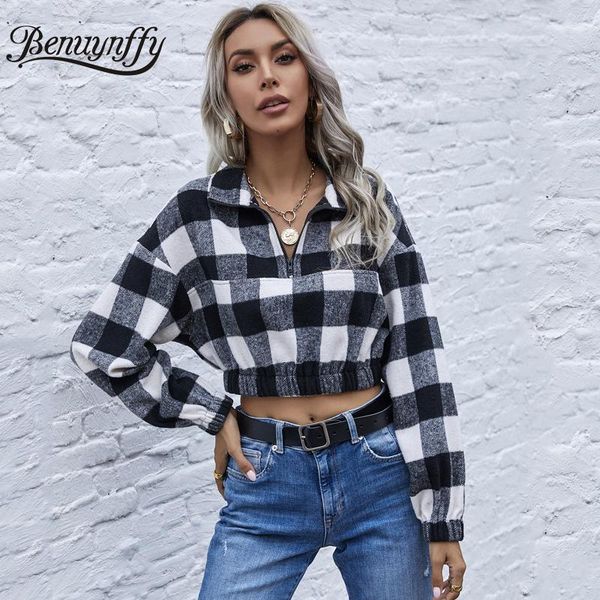 women's hoodies & sweatshirts benuynffy stand collar half zipper plaid crop sweatshirt women autumn fashion drop long sleeve female pul, Black
women's hoodies & sweatshirts benuynffy stand collar half zipper plaid crop sweatshirt women autumn fashion drop long sleeve female pul, Black