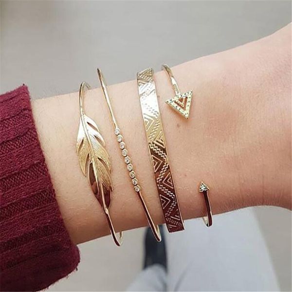link, chain european and american fashion leaf crystal bracelet vintage pattern triangle 4pcs/set gold exquisite jewelry, Black
link, chain european and american fashion leaf crystal bracelet vintage pattern triangle 4pcs/set gold exquisite jewelry, Black