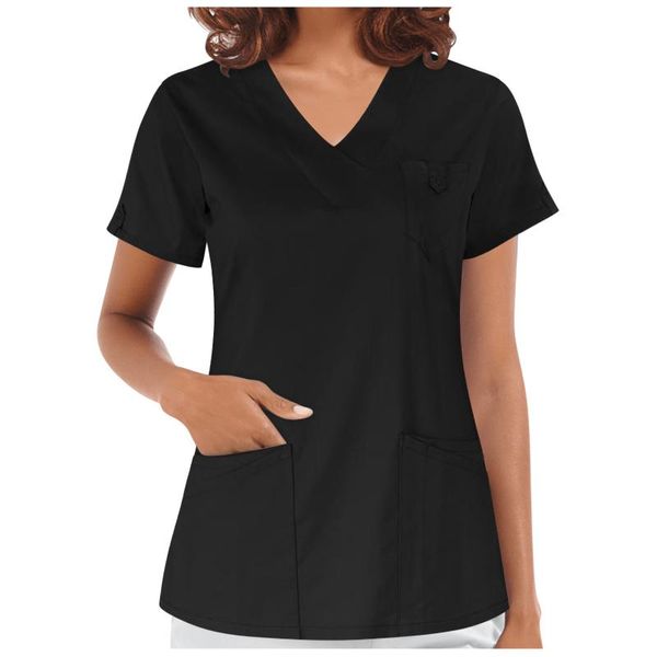 women's blouses & shirts feitong solid color pocket care workers summer short sleeve v-neck shirt streetwear female blusas, White
women's blouses & shirts feitong solid color pocket care workers summer short sleeve v-neck shirt streetwear female blusas, White