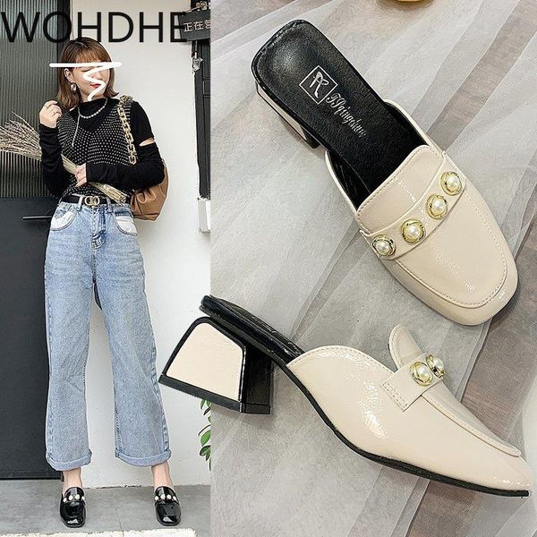 slippers women's half slipper 2021 summer style fashion thick heel lazy mueller pearl shoes sandal square high closed toe slides, Black
slippers women's half slipper 2021 summer style fashion thick heel lazy mueller pearl shoes sandal square high closed toe slides, Black