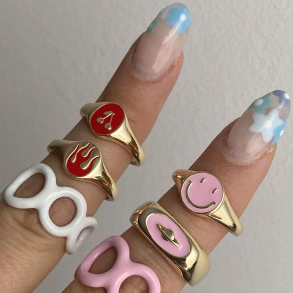 cluster rings space for women fashion dripping oil cherry flame ring girl pink design sense planet y2k jewelry 90s aesthetics gift, Golden;silver
cluster rings space for women fashion dripping oil cherry flame ring girl pink design sense planet y2k jewelry 90s aesthetics gift, Golden;silver