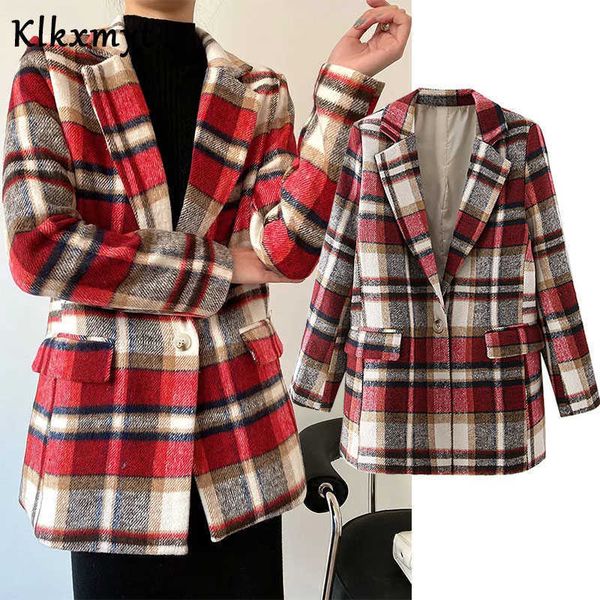 klkxmyt za blazer women fashion woolen check single button coat vintage long sleeve female outerwear chic 210527, White;black
klkxmyt za blazer women fashion woolen check single button coat vintage long sleeve female outerwear chic 210527, White;black