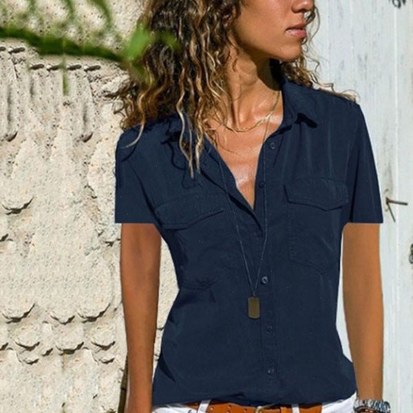 blouse women casual solid short sleeve turn down collar pockets buttons shirt blusas mujer de moda women blouse, White
blouse women casual solid short sleeve turn down collar pockets buttons shirt blusas mujer de moda women blouse, White