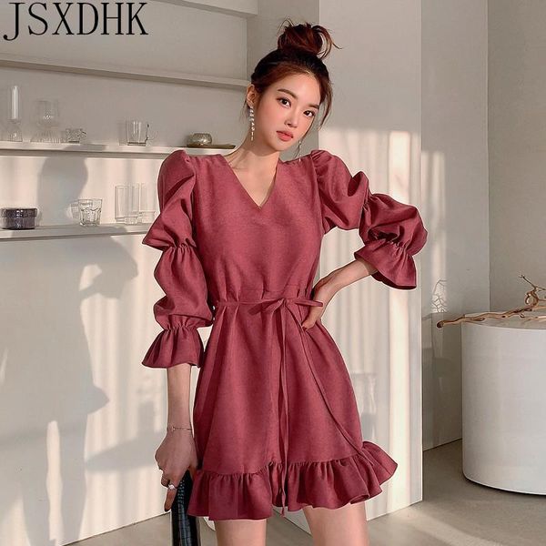 casual dresses jsxdhk korean v-neck elegant ruffle dress women's puff sleeve high waist simple work wear vestidos 2021 winter, Black;gray
casual dresses jsxdhk korean v-neck elegant ruffle dress women's puff sleeve high waist simple work wear vestidos 2021 winter, Black;gray