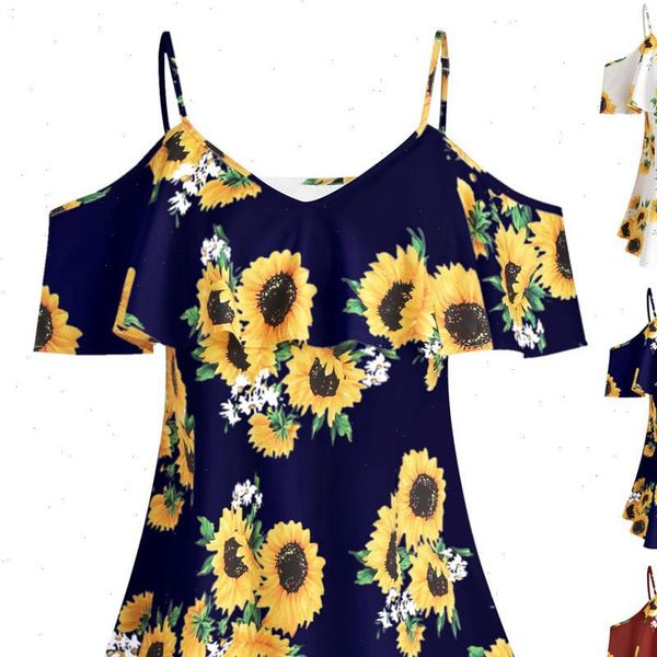 large size t shirt women beauty sunflower printed short sleeve ruffles off shouder summer t shirt, White
large size t shirt women beauty sunflower printed short sleeve ruffles off shouder summer t shirt, White