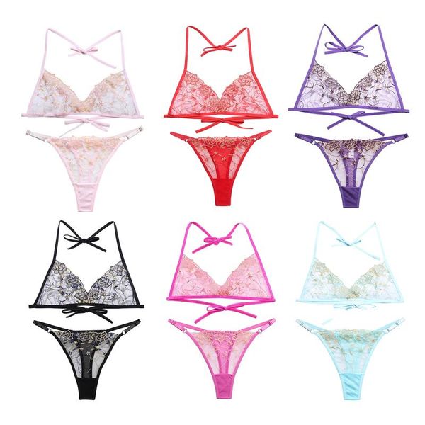 women's panties women see-through embroidered lingerie set underwear halter lace-up unlined bra with adjustable waistband briefs, Black;pink
women's panties women see-through embroidered lingerie set underwear halter lace-up unlined bra with adjustable waistband briefs, Black;pink