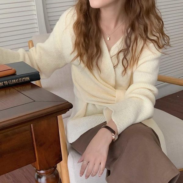 women's sweaters 2021 korean fashion irregular v-neck winter sweater pullover casual female long sleeve lace up knitted jumper soft fem, White;black
women's sweaters 2021 korean fashion irregular v-neck winter sweater pullover casual female long sleeve lace up knitted jumper soft fem, White;black