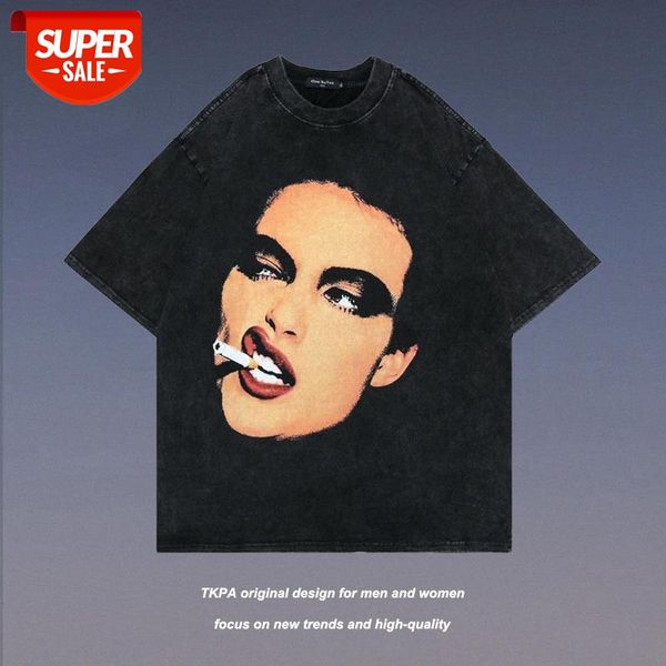 t shirt street hip-hop short-sleeved men and women american character printing wash water retro personality tide brand loose couple #nz80, White;black
t shirt street hip-hop short-sleeved men and women american character printing wash water retro personality tide brand loose couple #nz80, White;black