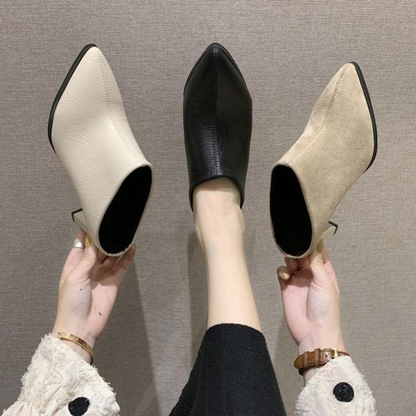 square heel pointed toe shoes woman 2021 med shallow slippers heels pantofle block high cover soft new pu rubber autumn slides p, Black
square heel pointed toe shoes woman 2021 med shallow slippers heels pantofle block high cover soft new pu rubber autumn slides p, Black