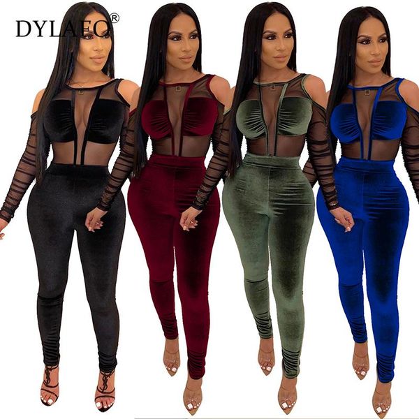 women's jumpsuits & rompers autumn winter women off shoulder long sleeve velvety patchwork mesh solid color skinny slim overalls, Black;white 
women's jumpsuits & rompers autumn winter women off shoulder long sleeve velvety patchwork mesh solid color skinny slim overalls, Black;white