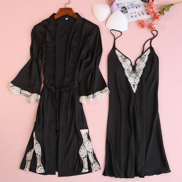 women's sleepwear satin loose summer intimate lingerie bathrobe gown 2pcs robe set women nightwear short home clothing lace, Black;red
women's sleepwear satin loose summer intimate lingerie bathrobe gown 2pcs robe set women nightwear short home clothing lace, Black;red