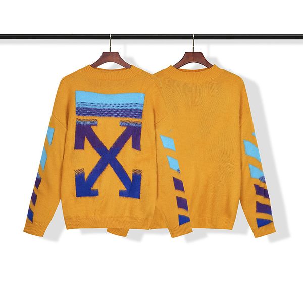 2021 autumn winter off new high version mohair color contrast arrow pattern casual round neck knitted sweater for men and women, White;black
2021 autumn winter off new high version mohair color contrast arrow pattern casual round neck knitted sweater for men and women, White;black