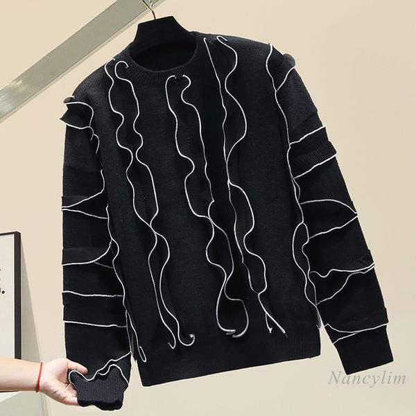 splicing wave ruffles knitwear pullover women's sweater 2021 new girls lady loose-fitting outerwear knit pull ju 9iw6, White;black
splicing wave ruffles knitwear pullover women's sweater 2021 new girls lady loose-fitting outerwear knit pull ju 9iw6, White;black