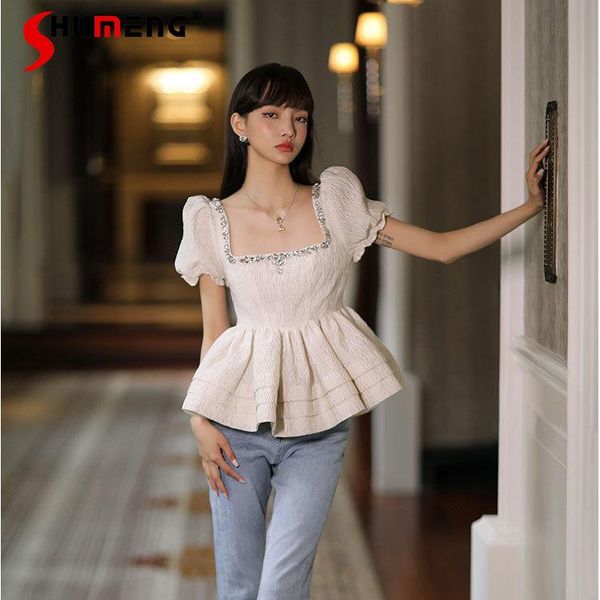 women's blouses & shirts 2021 summer women handmade rhinestone square collar ladies puff sleeve solid color shirt fashion simple pullov, White
women's blouses & shirts 2021 summer women handmade rhinestone square collar ladies puff sleeve solid color shirt fashion simple pullov, White