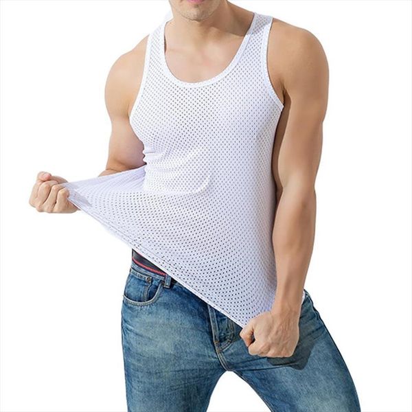 men sporty sleeveless o neck solid color mesh see through slim workout vest mens clothing, White;black
men sporty sleeveless o neck solid color mesh see through slim workout vest mens clothing, White;black