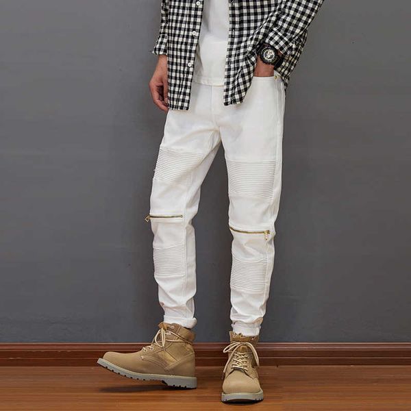 ly street style fashion men jeans white elastic slim fit biker spliced designer hip hop denim punk pencil pants, Blue
ly street style fashion men jeans white elastic slim fit biker spliced designer hip hop denim punk pencil pants, Blue