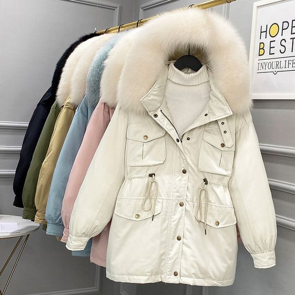 2021 new winter female mid-length long sleeve jacket with hood white leather collar duck down thick coat 35ct, Black
2021 new winter female mid-length long sleeve jacket with hood white leather collar duck down thick coat 35ct, Black