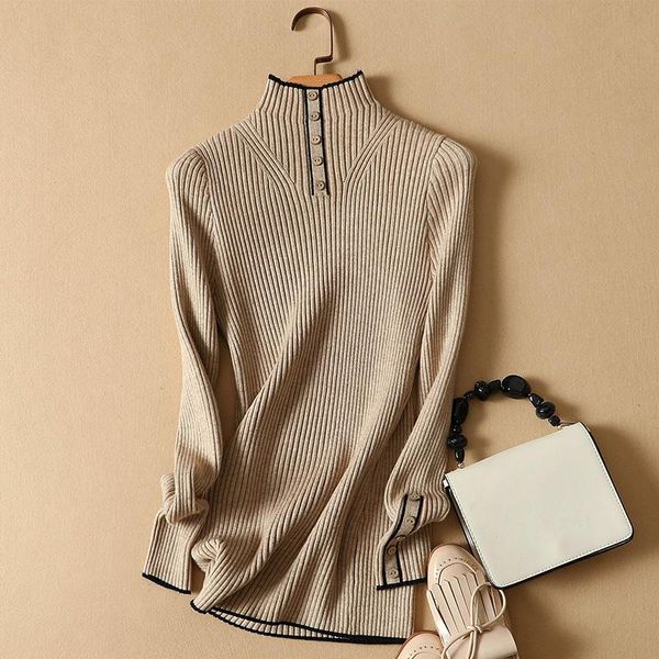 women's sweaters long sleeve pullover solid button sweater 2021 half high neck slim fit knitting casual fashion, White;black
women's sweaters long sleeve pullover solid button sweater 2021 half high neck slim fit knitting casual fashion, White;black