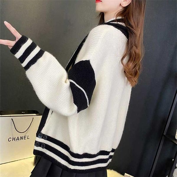women's knits & tees color matching knitted cardigan 2021 autumn college style loose fashion slim outer wear knitwear, White
women's knits & tees color matching knitted cardigan 2021 autumn college style loose fashion slim outer wear knitwear, White
