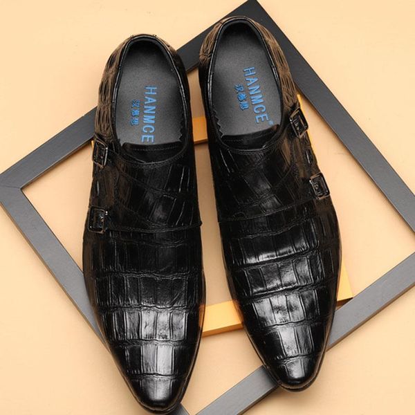 dress shoes mens wedding monk strap genuine leather pointed toe alligator pattern men formal double buckle men's f54, Black
dress shoes mens wedding monk strap genuine leather pointed toe alligator pattern men formal double buckle men's f54, Black