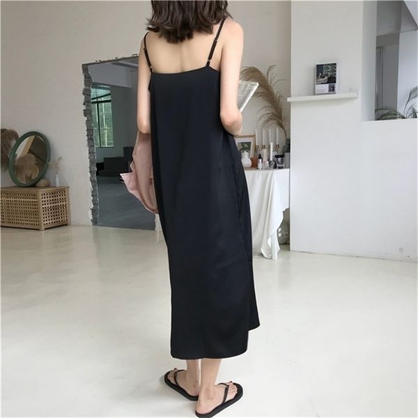 women maxi loose sleeveless es v-neck sling long black party dress, Black;gray 
women maxi loose sleeveless es v-neck sling long black party dress, Black;gray