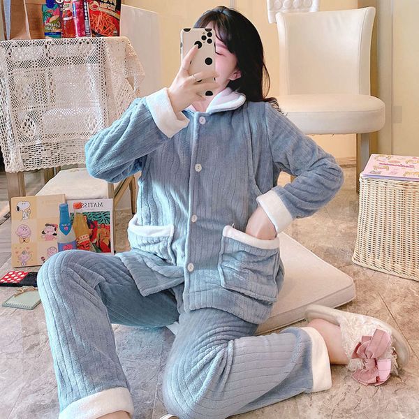 confinement autumn and winter flannel large coral fleece thickened warm postpartum nursing clothing maternity pajamas set, White 
confinement autumn and winter flannel large coral fleece thickened warm postpartum nursing clothing maternity pajamas set, White