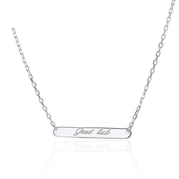 chains hn9 925 sterling silver necklace pendant for women rectangle lucky lettering jewelry