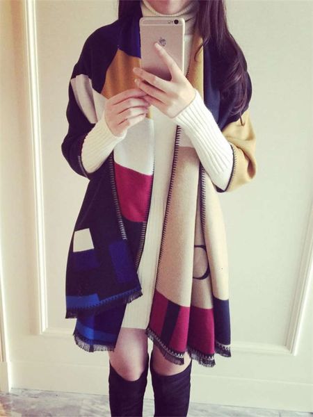 scarf women's autumn and winter korean version versatile plaid cashmere shawl with thick extra large warm cape, Blue;gray
scarf women's autumn and winter korean version versatile plaid cashmere shawl with thick extra large warm cape, Blue;gray