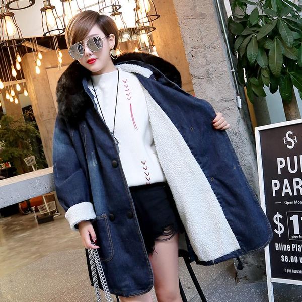 women's down & parkas fur hooded parka denim jacket women 2021 winter coats faux lamb hair thick female long warm jean jackets overcoat, Black
women's down & parkas fur hooded parka denim jacket women 2021 winter coats faux lamb hair thick female long warm jean jackets overcoat, Black