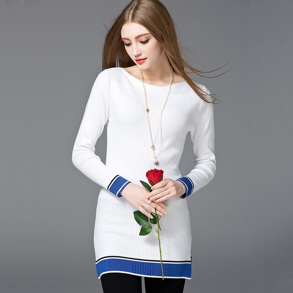 2021 spring new fashion long round neck blue trim white sweater women femme o1sq, White;black
2021 spring new fashion long round neck blue trim white sweater women femme o1sq, White;black