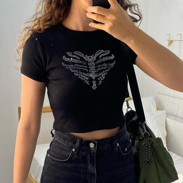women's t-shirt black streetwear crop knitted tshirt women short sleeve chest bone sequins shiny goth tee shirts bodycon punk haraj, White
women's t-shirt black streetwear crop knitted tshirt women short sleeve chest bone sequins shiny goth tee shirts bodycon punk haraj, White