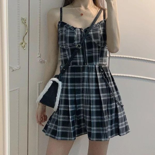 summer plaid suspender dress women korean style high waist a-line dress elegant sleeveless suspender short mini dresses, Black;gray
summer plaid suspender dress women korean style high waist a-line dress elegant sleeveless suspender short mini dresses, Black;gray