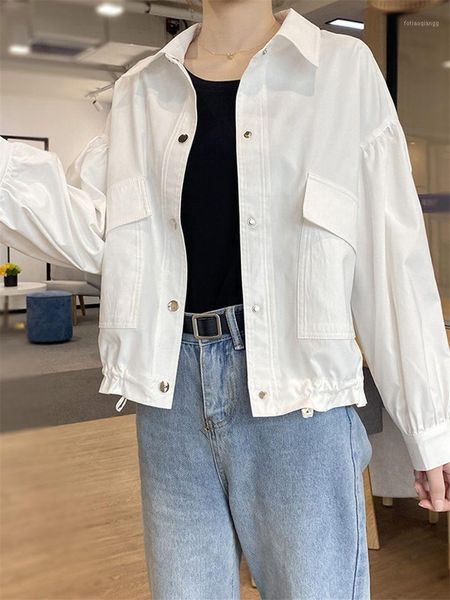 women's jackets white casual jacket female spring autumn 2021 korean fashion loose wild student tooling ladies short coat aq1141, Black;brown
women's jackets white casual jacket female spring autumn 2021 korean fashion loose wild student tooling ladies short coat aq1141, Black;brown