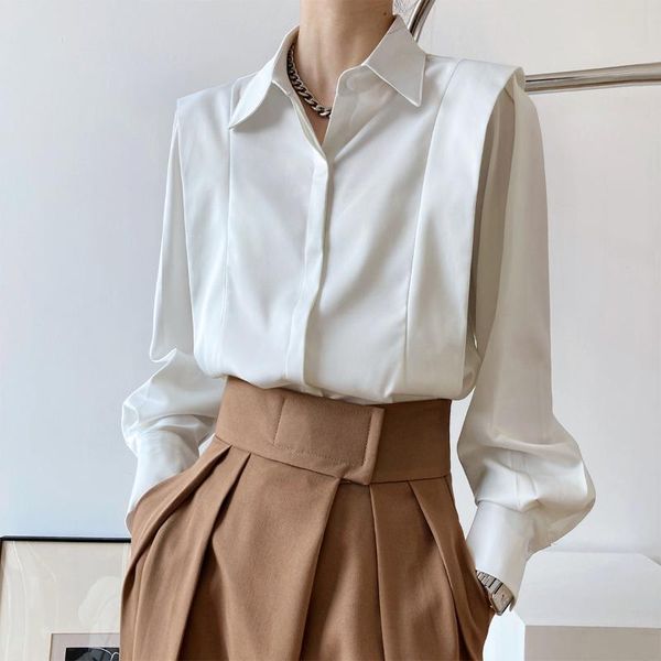 women's blouses & shirts french style women turn down collar satin shirt fashion spring/autumn solid color long sleeve elegant office l, White
women's blouses & shirts french style women turn down collar satin shirt fashion spring/autumn solid color long sleeve elegant office l, White
