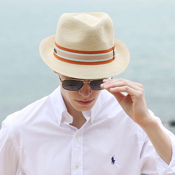 wide brim hats gentle spring and summer fashion men's straw hat, Blue;gray