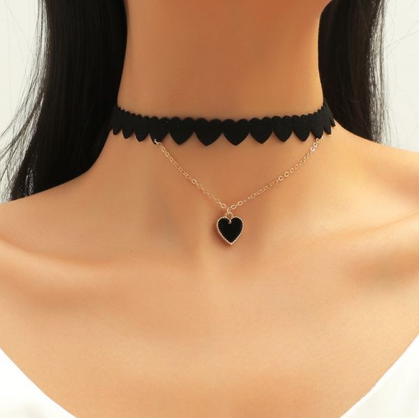 japanese black lace necklace gothic style double love pendant neckchain net red soft sister chain, Silver
japanese black lace necklace gothic style double love pendant neckchain net red soft sister chain, Silver