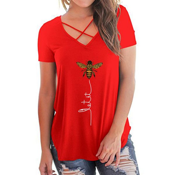 2021 new bee print V-neck short-sleeved t-shirt women, White
2021 new bee print V-neck short-sleeved t-shirt women, White