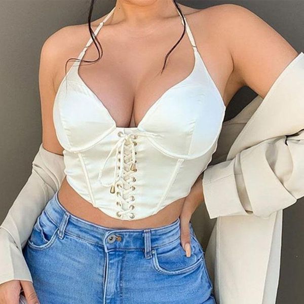 women's tanks & camis halter satin camisole backless clubwear 2021 autumn summer lace up party crop women clothing fashion v neck, White
women's tanks & camis halter satin camisole backless clubwear 2021 autumn summer lace up party crop women clothing fashion v neck, White