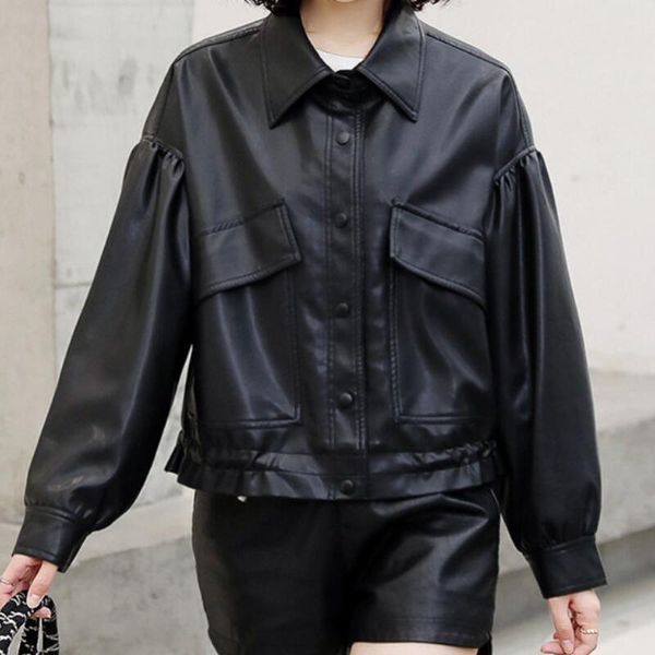 women's leather & faux spring and autumn lapel collar women loose sheepskin motorcycle jacket trend female fashion casual coat s-3xl, Black
women's leather & faux spring and autumn lapel collar women loose sheepskin motorcycle jacket trend female fashion casual coat s-3xl, Black