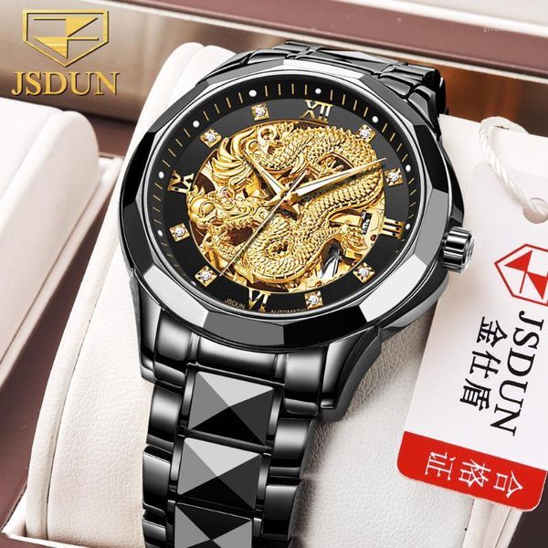 wristwatches jsdun fashion transparent retro men's automatic mechanical watch luxury golden dragon dial hollow clock relogio masculino, Slivery;brown
wristwatches jsdun fashion transparent retro men's automatic mechanical watch luxury golden dragon dial hollow clock relogio masculino, Slivery;brown