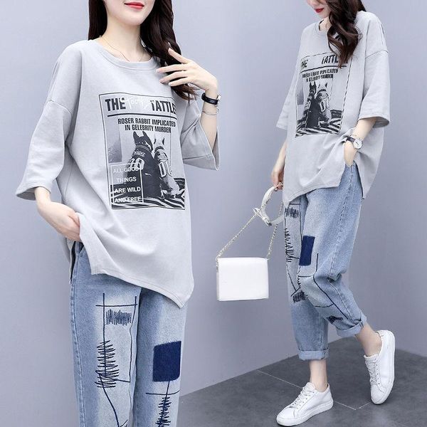 women's two piece pants summer 2021 lady set style korean print t-thirt plus size women loos jeans western 2pcs clothing female casua s, White
women's two piece pants summer 2021 lady set style korean print t-thirt plus size women loos jeans western 2pcs clothing female casua s, White