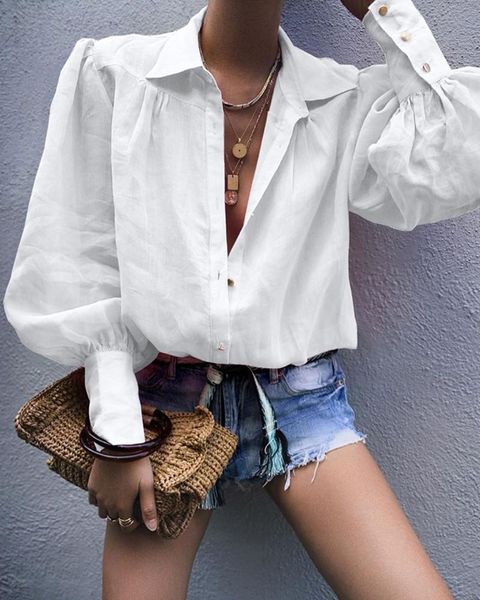 crop women fashion long lantern sleeve solid color button loose turn-down collar office lady shirt t-shirt ladies s-2xl, White
crop women fashion long lantern sleeve solid color button loose turn-down collar office lady shirt t-shirt ladies s-2xl, White
