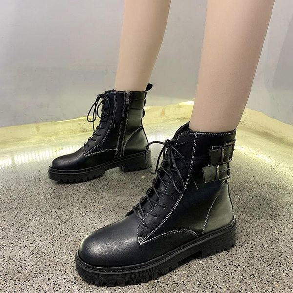 boots women high platform ankle shoes chunky woman leather motorcycle ladies fashion 2021 big size, Black 
boots women high platform ankle shoes chunky woman leather motorcycle ladies fashion 2021 big size, Black
