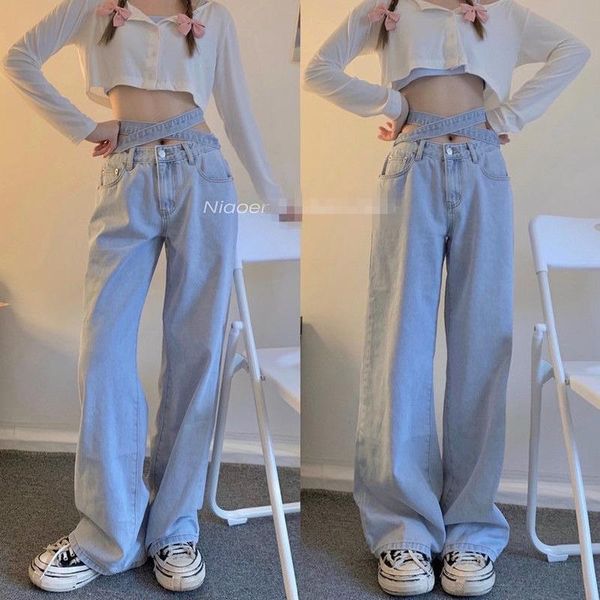 women's jeans wide-leg pants high-waist straight-leg 2021 summer loose and thin drape hyuna style strappy fashion trend, Blue
women's jeans wide-leg pants high-waist straight-leg 2021 summer loose and thin drape hyuna style strappy fashion trend, Blue