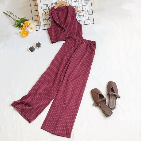women's two piece pants 2021 summer women vintage set sleeveless vest + wide leg fashion stripe versatile female outfits korean, White
women's two piece pants 2021 summer women vintage set sleeveless vest + wide leg fashion stripe versatile female outfits korean, White